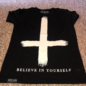 Anti-life upside down cross T-shirt